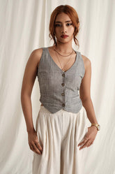 Striped Sleeveless Vest-Grey